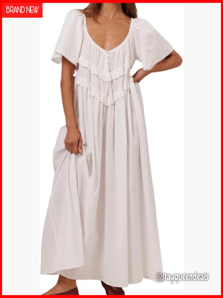 Oversized Boho Maxi Dress With Button Front & Scoop Back